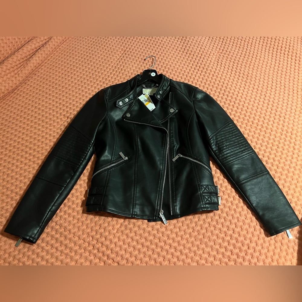 MICHAEL KORS MK Moto Leather Jacket BLACK Size SMALL NWT